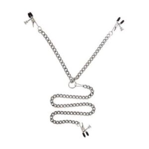 Y Style Adjustable Broad Tip Nipple Clamps With Clit Clamp Silver