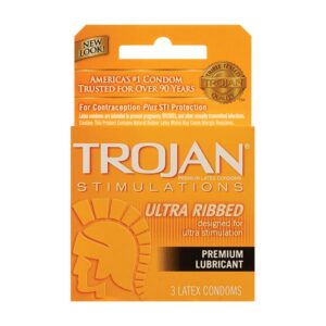 Trojan Ultra Ribbed Condoms - Box of 3