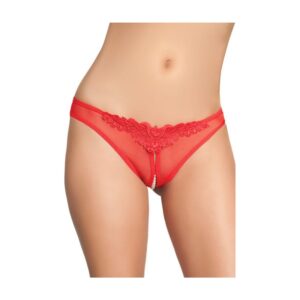 Crotchless Thong w/Pearls Red O/S