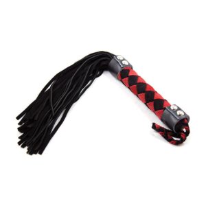 Plesur 15" Leather Flogger - Black/Red